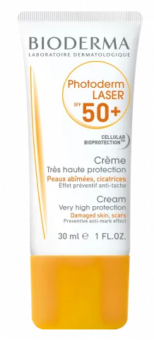 BIODERMA product photo, Photoderm LASER SPF 50+ 30ml, sunscreen damaged skin, scars